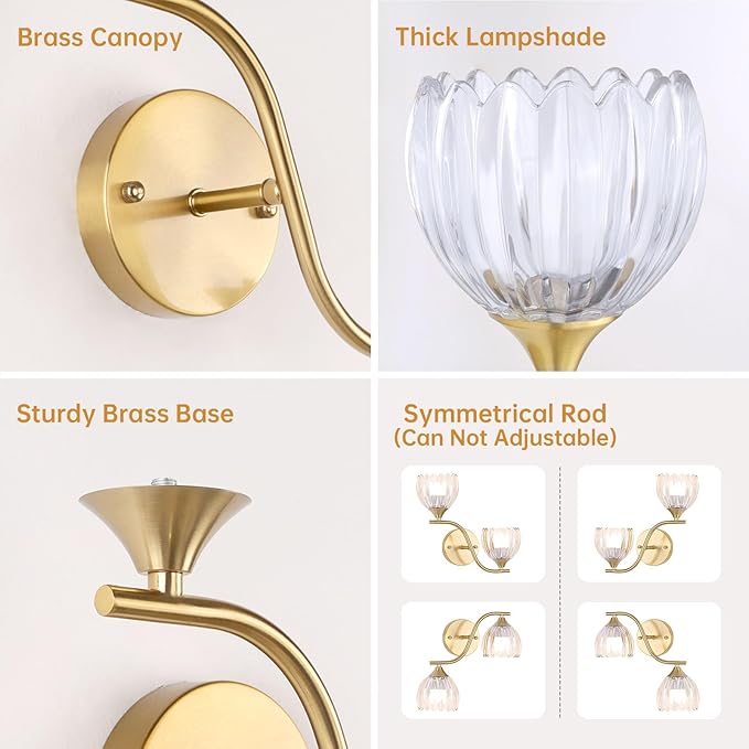 Battery Operated Wall Sconce, 2-Lights Vinatge Brass Wall Lighting