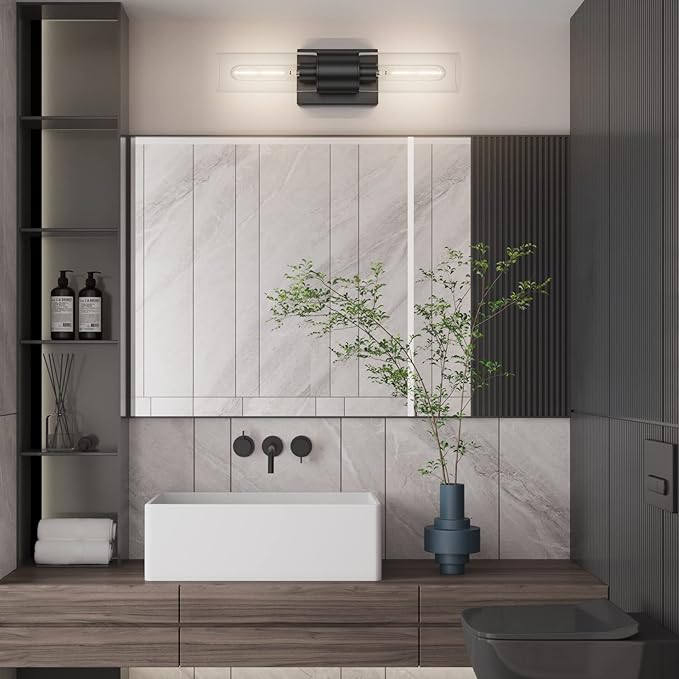 Tipace Black Bathroom Vanity Light Fixtures, Industrial Wall Sconces Clear