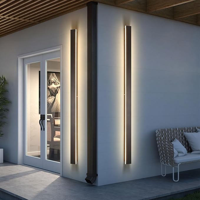 Black Outdoor Wall Light, 3000K Waterproof Long Outdoor Linear Wall Sconce IP65
