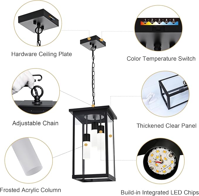 TODOLUZ Black Large 3-Light LED Outdoor Pendant Light