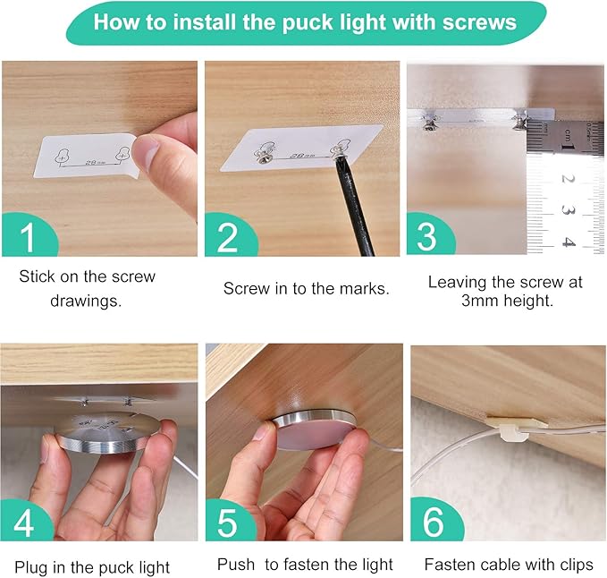 LED Under Cabinet Lighting Kit, 6 Pack Linkable Puck Lights