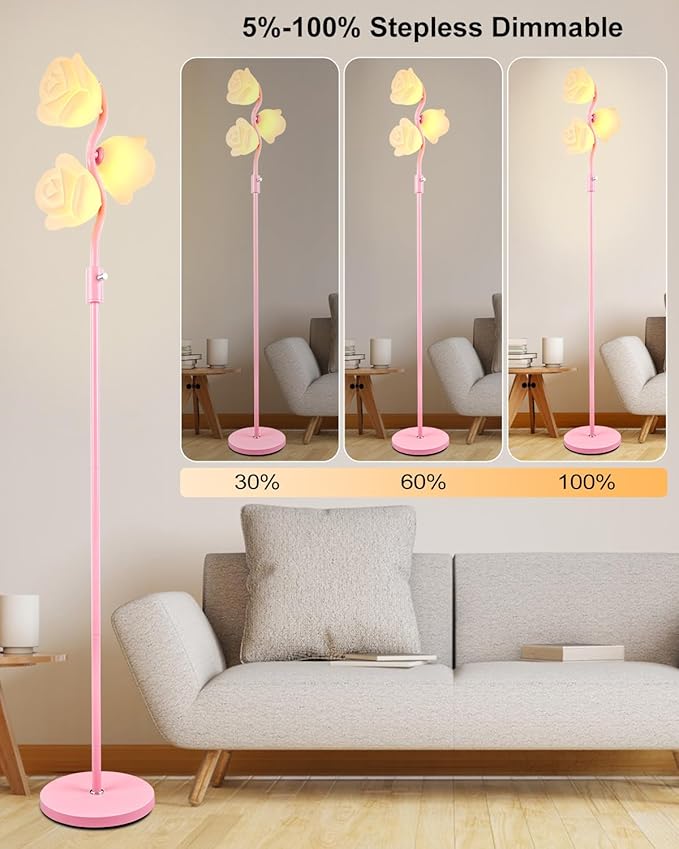 Dimmable Pink Floor Lamp, Unique Cute Flower Standing Lamps