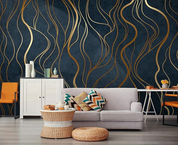 Simple Golden Lines Wall Mural Wallpaper for Bedroom 103" x 69"