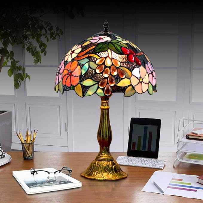 Tiffany Table Lamp Hand-Made Grape Rose Stained Glass Table Lamps Bedside