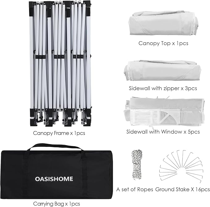 OASISHOME 10'x30' Pop-Up Canopy Tent with 8 Removable Sidewalls,Carry Bag,Waterproof Commercial Gazebo for Weddings/Outdoor Events – Heavy-Duty Frame, Raised Top Cover(White, 10x30(Higher top))