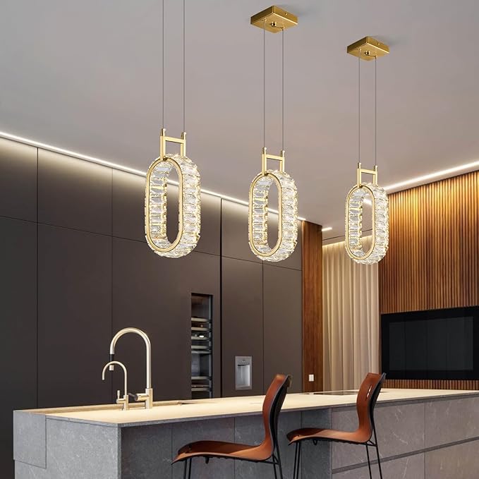 Kitchen Island Mini Light Fixture Modern Led Crystal Pendant Light Gold Oval