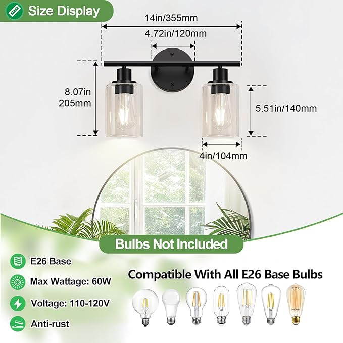 2-Light Bathroom Light Fixtures, Bathroom Wall Lamp