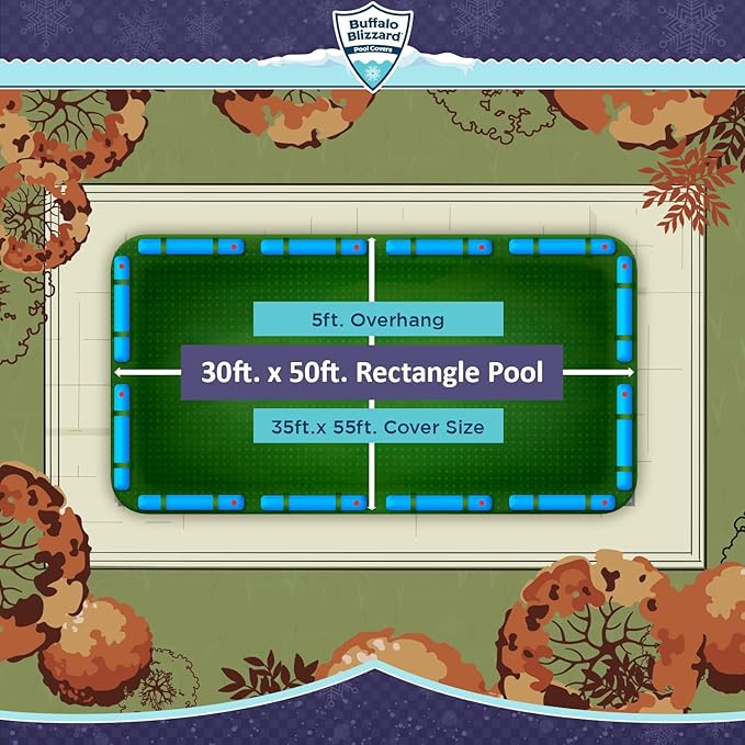 Buffalo Blizzard Ripstopper 30 ft x 50 ft Rectangular Winter Pool Cover | Green Heavy Duty Cover for Inground & Above Ground Swimming Pools | Cold & UV Resistant | Shields from Seasonal Debris