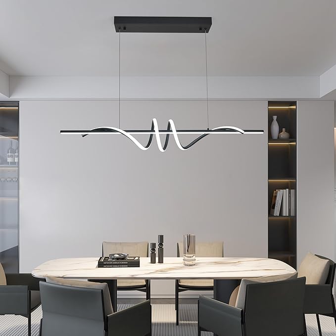 Modern LED Pendant Light, 39.37in Black Chandelier Dimmable