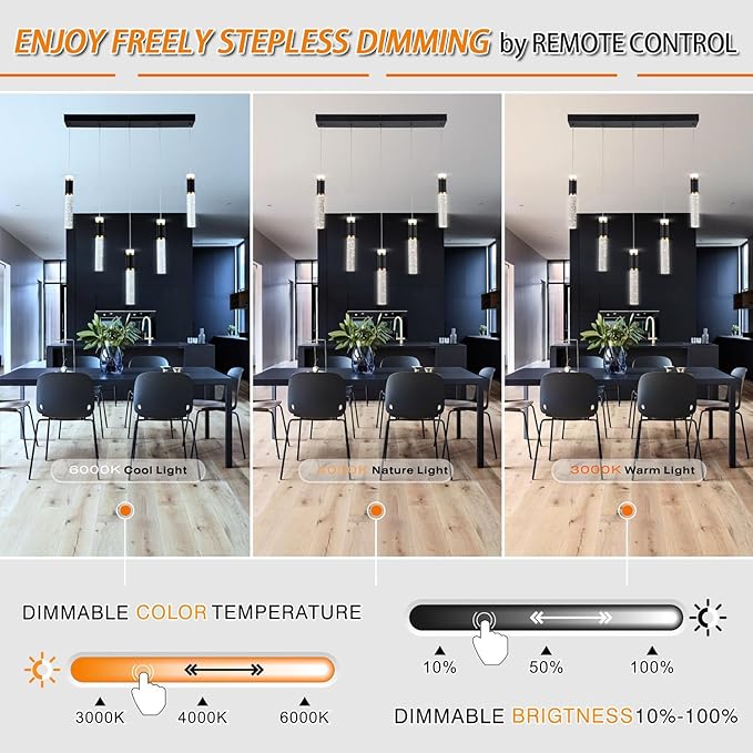 5-Light Modern LED Chandelier, Dimmable Hanging LED Pendant Light