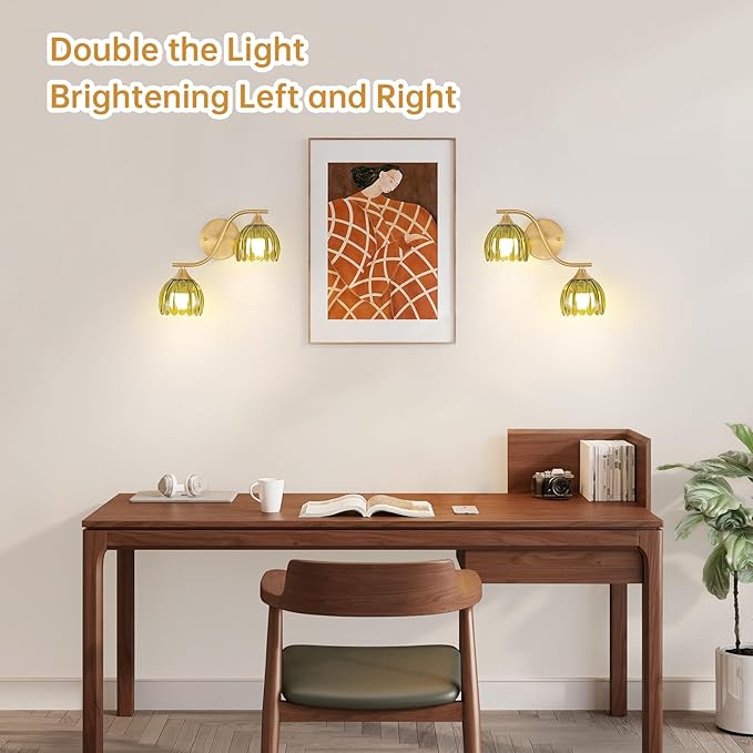 Battery Operated Wall Sconce, 2-Lights Vinatge Brass Wall Lighting