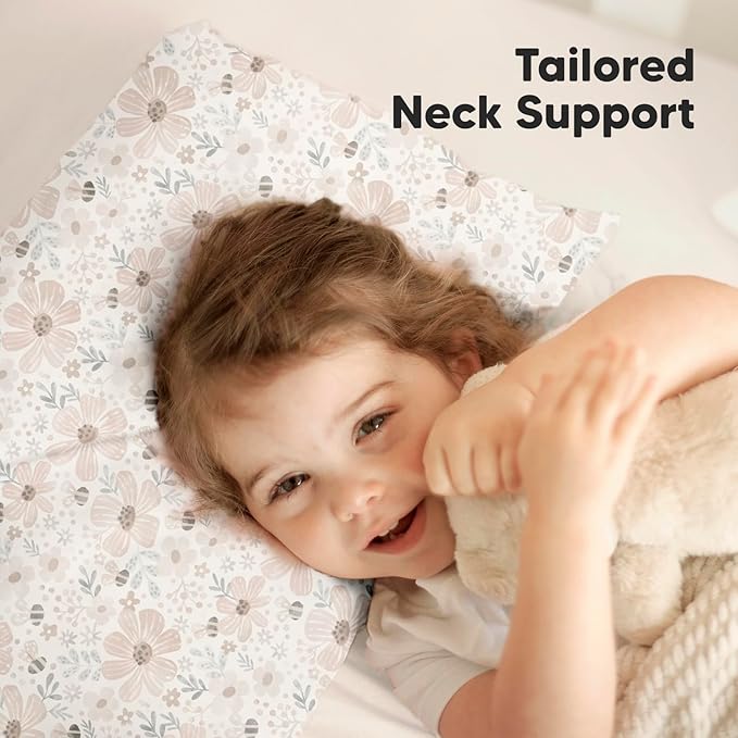KeaBabies Toddler Pillow with Pillowcase, Jumbo 14X20 - Soft Organic Cotton Toddler Pillows for Sleeping - Machine Washable - Perfect for Travel, Toddler Bed Set (Flora Vale)