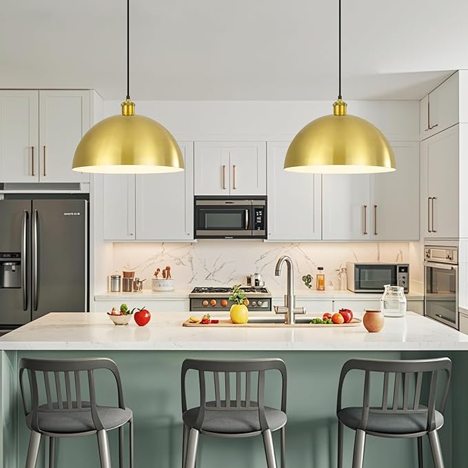 Gold Pendant Light, Elegant Semi-Circular Shade Design, Adjustable Height