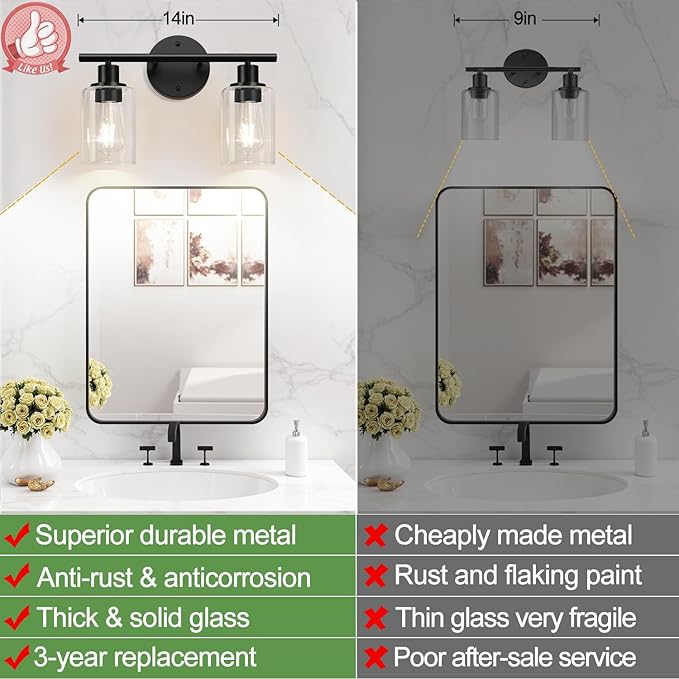 2-Light Bathroom Light Fixtures, Bathroom Wall Lamp