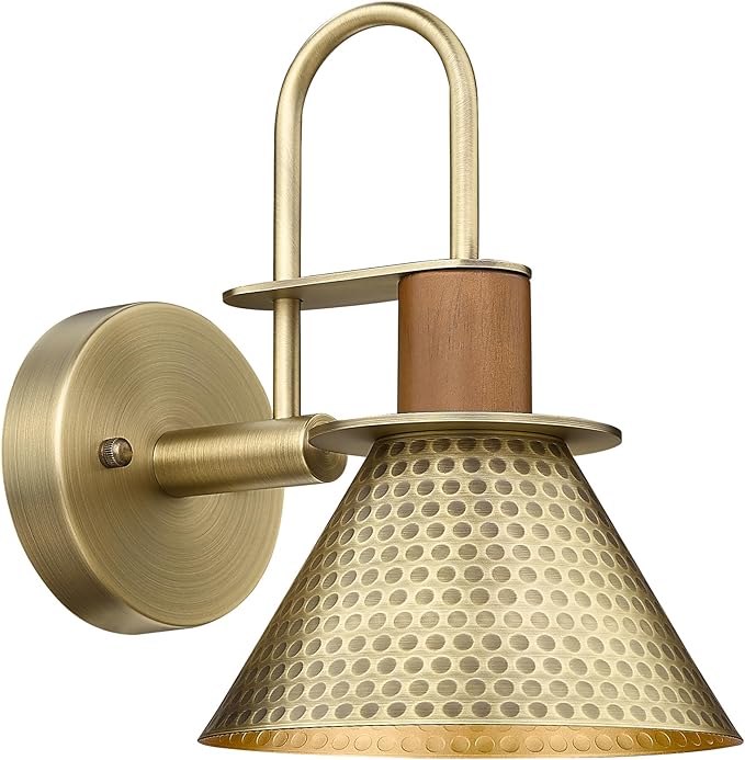 Antique Brass Wall Sconce, HWH Hammered Barn Wall Light Fixtures, 1-Light