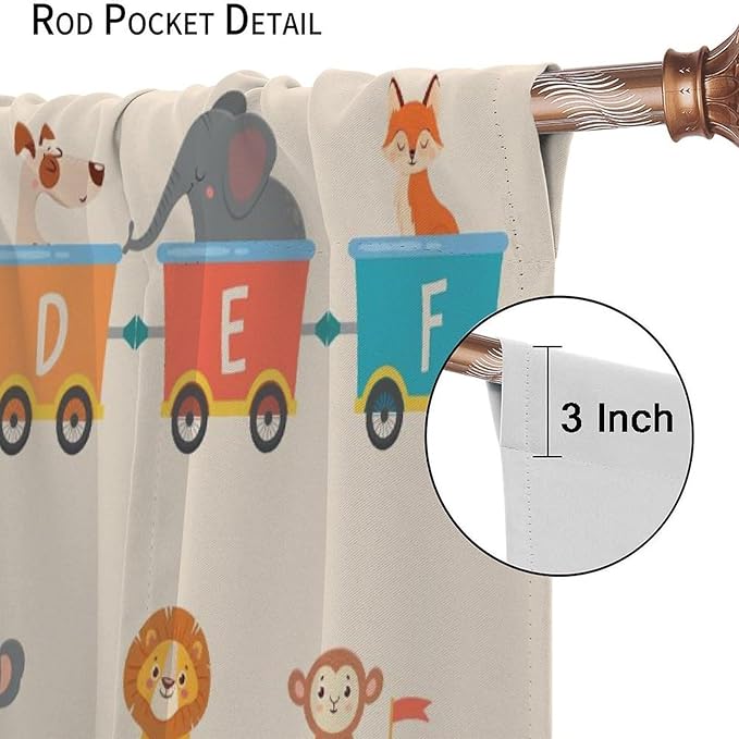 Kids Alphabet Curtains Funny Trains Letter Education School Cute Cartoon Animal Printed Curtain with Rod Pocket for Bedroom Living Room Drapes Window Treatments 2 Panels Set 42" W X 54" L