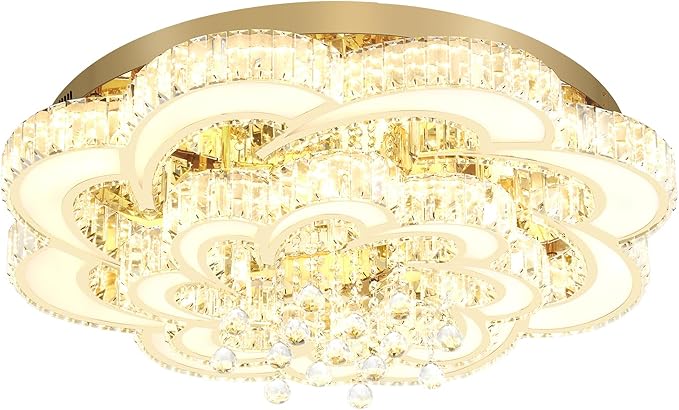 Dia 32'' Modern Crystal Chandelier Flush Mount Crystal Ceiling Light Fixture