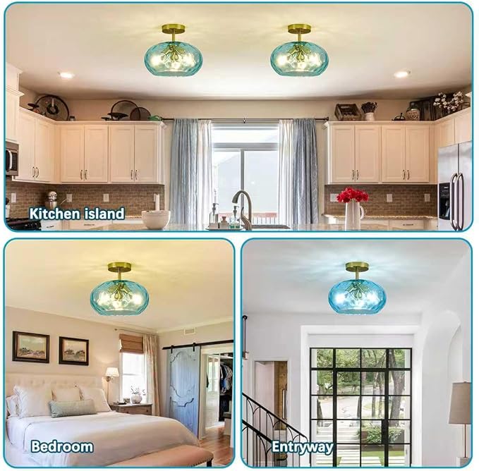 Blue Glass Semi Flush Mount Ceiling Light
