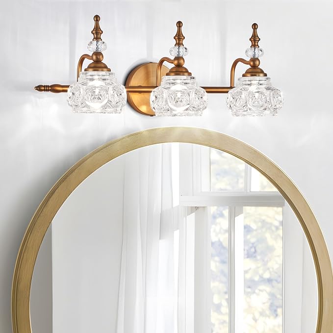 Vintage Vanity Light Fixture, 3 Lights Bathroom Lighting Matte Brushed Antique