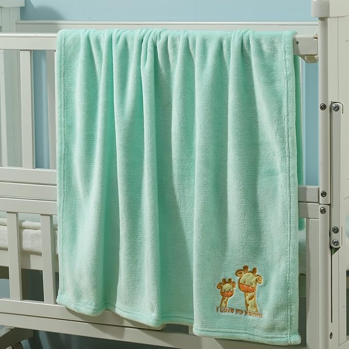 CREVENT 30''X40'' Light Cozy Plush Fluffy Warm Fleece Stroller Baby Blanket for Girls Boys Infant Toddler's Crib Cot Stroller - Green Giraffe