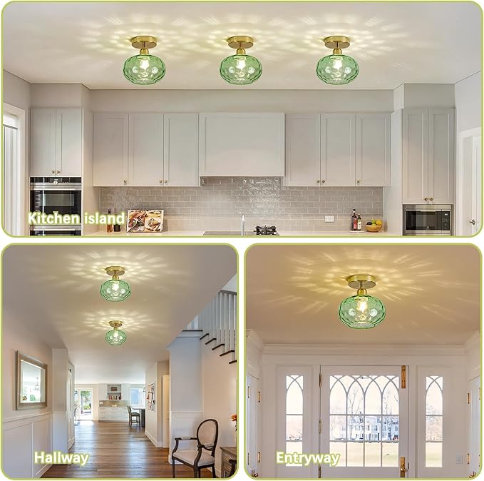 Green Glass Semi Flush Mount Ceiling Light