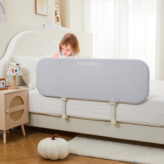 Ciilee Baby Bed Rail for Toddlers Portable Travel Kids Beds Guard Rails for Queen Bed Foldable Children Side Railing for Twin Beds Adjustable Bedrail Barandas para Camas de Niños（Grey,48in