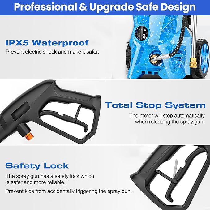 Electric Pressure Washer 5000 PSI 2.8 GPM High Power Washer with 4 Pressure Nozzle and Foam Cannon, powerwashers for Home, Car Washing, Fence Cleaning, Patio, Blue