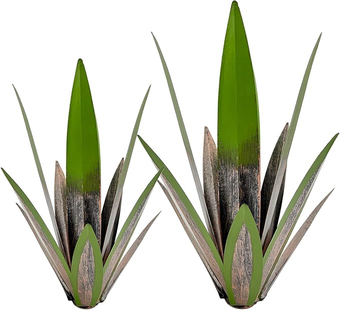 Metal Agave Plants, 2 Pack Big Tequila Rustic Sculpture, Rustic Metal Agave Plants Lawn Home Ornaments, for Yard Stakes, Garden Figurines, Outdoor Patio (2 PCS Green)