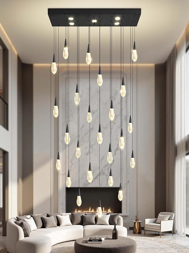Rectangular Chandelier 24-Lights LED Dimmable Raindrop Chandeliers