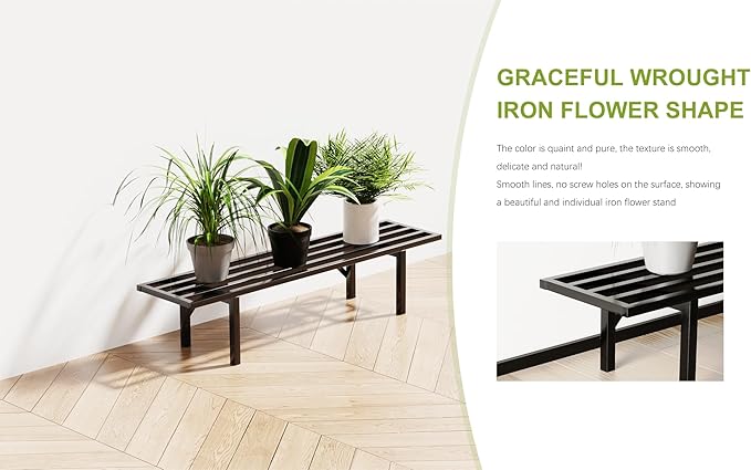 Zhongma One Tier Metal Plant Stand (35.43 L x 8.66 W x 7.9 H) Heavy Duty Plant Holder for Home, Window,Garden, Plant Lovers, Display Stand