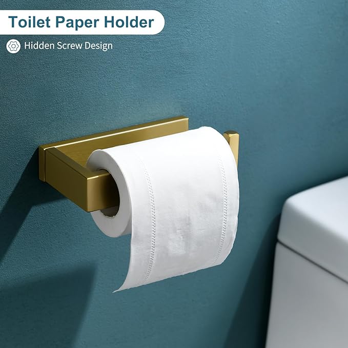 TNOMS 4-Piece Modern Gold Bathroom Hardware Accessories Set