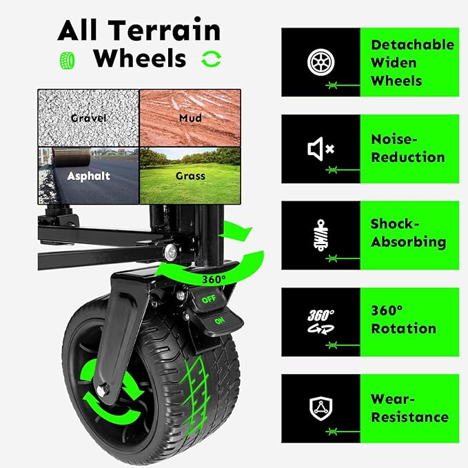 3-in-1 Large Collapsible Folding Wagon, BENEHIKE Foldable Beach Wagon with Rotated Wheels, 500lbs/225L Outdoor Utility Wagon Convert to Bench for Sand, Groceries, Camping, Sports, Shopping (Green)