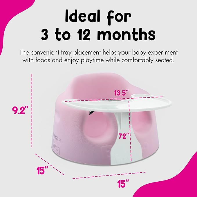 Bumbo Baby Floor Seat, Portable Infant Sit Up Activity & Eating Chair with Tray Accessory, Pink - Feeding and Sitting Lounger for Babies and Infants Ages 3 to 12 Months