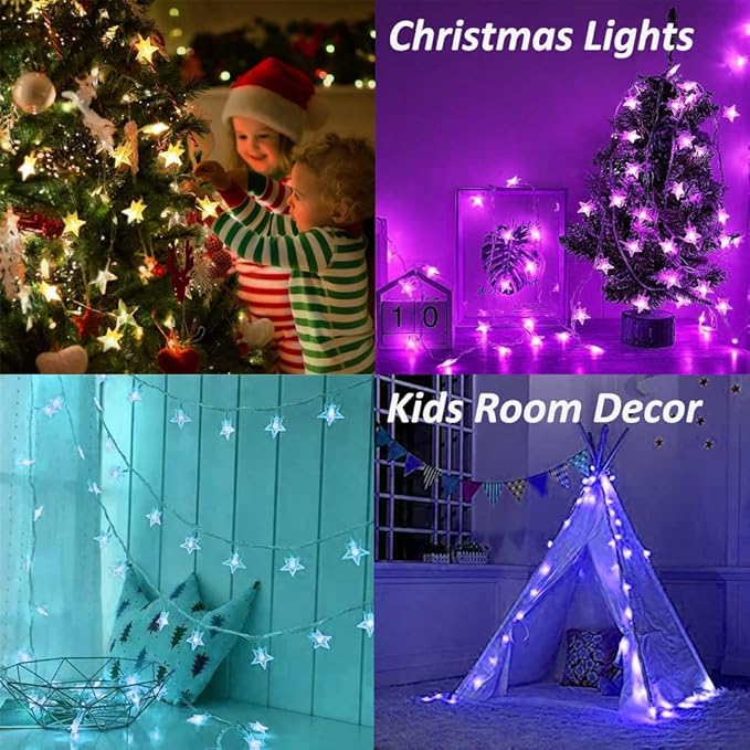 Minetom Star String Lights for Bedroom - 33 ft Plug-in Color Changing Star