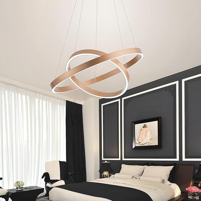 MADEM Modern LED Chandelier 2-Ring Circular Dimmable Pendant Light Contempoary