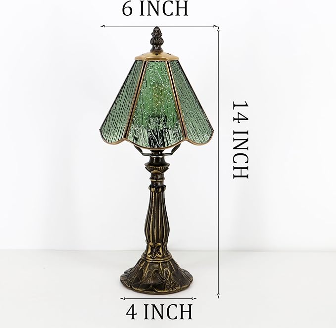 Small Tiffany Table Lamp Green Bark Pattern Style Stained Glass Desk Lamps