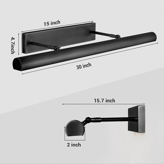 Black Picture Lights Hardwired, 30inch Large Linear Picture Light
