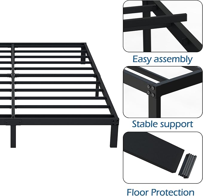 9 Inch California King Bed Frames Heavy Duty Low Profile Metal Platform No Box Spring Needed Mattress Foundation, Easy to Assembly, Noise Free, Black
