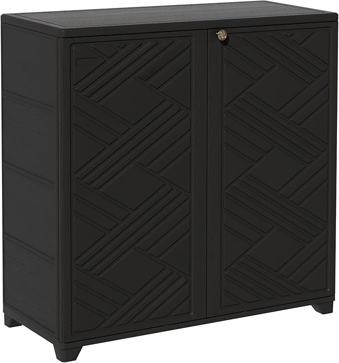 ADDOK Indoor Outdoor Plastic Storage Cabinet 34"x15"x34" with 1 Shelf, Outdoor Storage Shed for Living Room, Hallway, Balcony, Garage, Garden,Black