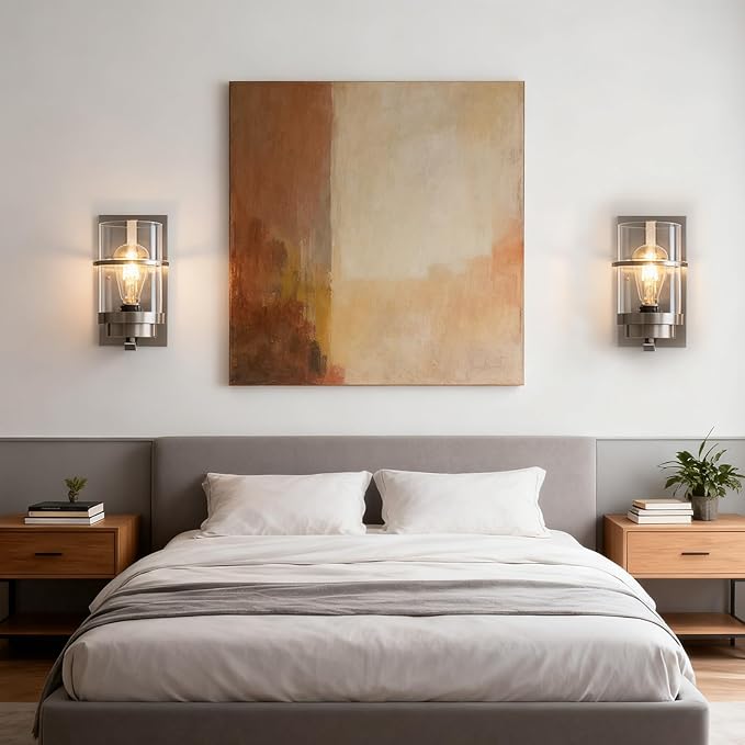 Brushed Nickel Wall Sconces Light, Modern Wall Sconces Bathroom Light Fixtures