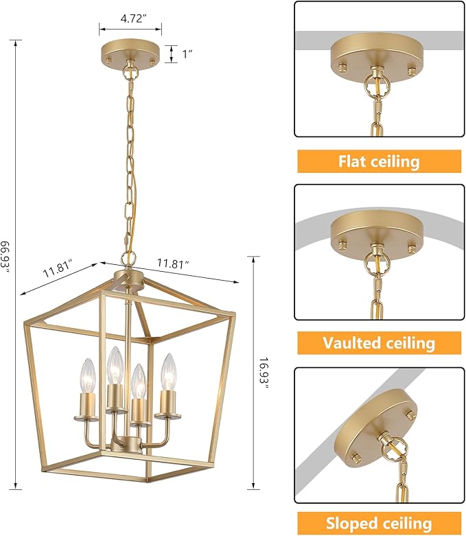 Industrial 4 Lights Chandelier, Dining Room, UL Listed
