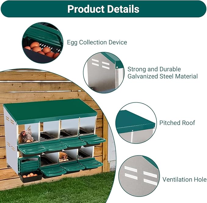 10 - Compartment Roll Away Chicken Nesting Box, Wall - Mount Hen Roosting Boxes for Laying Eggs, Easy Egg Collection & Cleanable Pull - Out Trays, Ideal for Poultry Egg - Laying