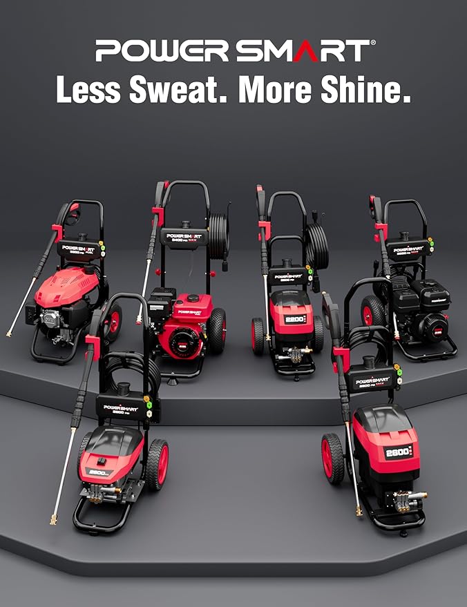 PowerSmart Gas Pressure Washer, 3400 PSI 2.5 GPM, 212CC, with Onboard Soap Tank, Metal Spray Wand, 5 Nozzles for Houses, Driveways, Walls, Cars, Fences, Patios