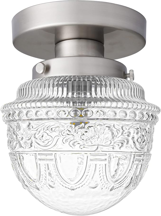 DSMJFU Brushed Nickel Semi Flush Mount Ceiling Light, Small Blowing Clear Glass