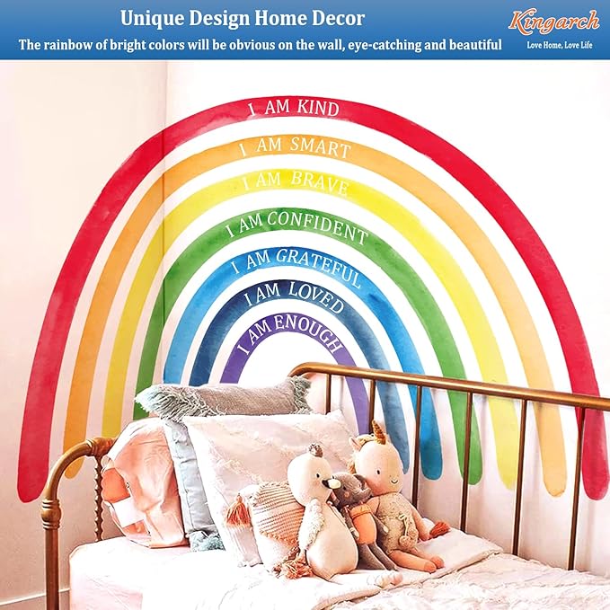 Large Colorful Rainbow Wall Decals, Insparational Peel and Stick Fabric Nursery Wall Decor, Removable Home Room Wall Decor Murals Stickers for Kids Girls Toddler Bedroom Living Room Playroom
