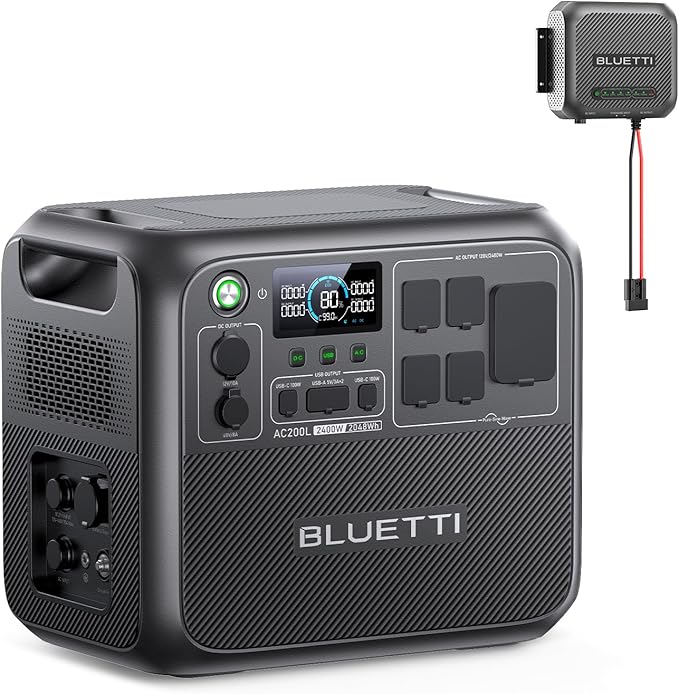 BLUETTI AC200L Portable Power Station with DC-DC Battery Charger D40, 2048Wh LiFePO4 Battery Backup, w/ 4 2400W AC Outlets (3600W Power Lifting), 30A RV Output, Solar Generator for Camping, Emergency