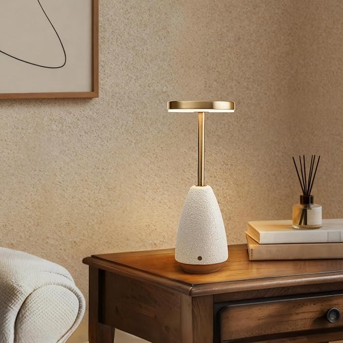 RONDURE 11.0" Ceramic Cordless Table Lamp, Portable Rechargeable Table lamp