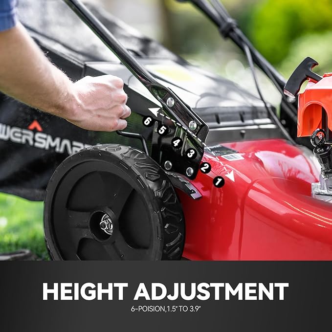 PowerSmart Self Propelled Gas Lawn Mower, 22 in. 170cc OHV Engine 2-in-1 Rear Wheel Drive, High Wheels, 6-Position Height Adjustment