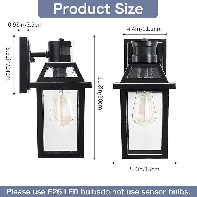Motion Sensor Outdoor Wall Lights, Porch Light Outdoor 3 Lighting Modes