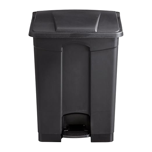 Safco Step On Plastic Trash Can with Foot Pedal, 17 Gallon Garbage Can for Kitchen, Indoor or Outdoor Use, Hands Free, Black